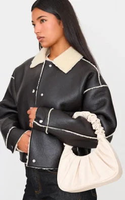 Cream Extreme Ruched Handle Shoulder Bag