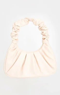 Cream Extreme Ruched Handle Shoulder Bag