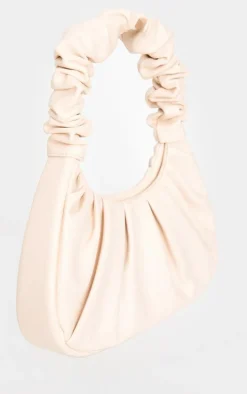 Cream Extreme Ruched Handle Shoulder Bag