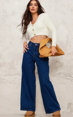 Cream Eyelash Knit Crop Button Up Cardigan