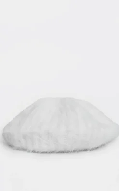 Cream Eyelash Knit Rib Oversized Beret