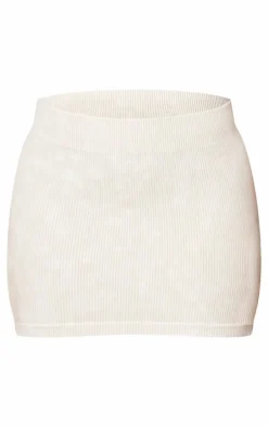 Cream Faded Snatched Rib Micro Mini Skirt