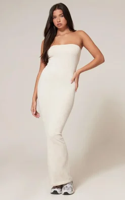 Cream Faded Snatched Rib Bandeau Midaxi Dress