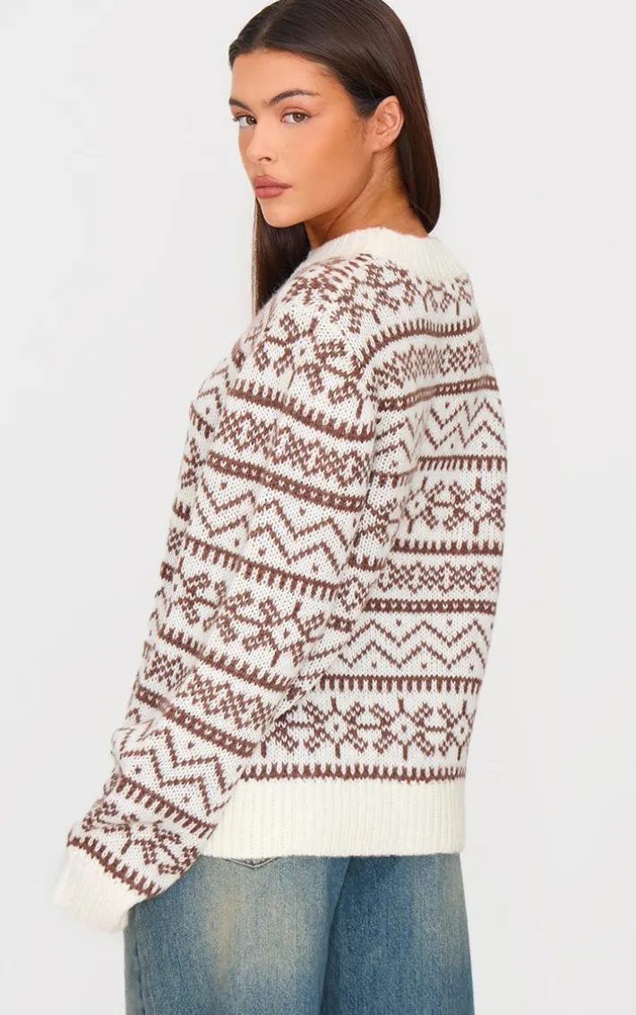 Cream Fairisle Crew Neck Knit Sweater
