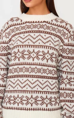 Cream Fairisle Crew Neck Knit Sweater