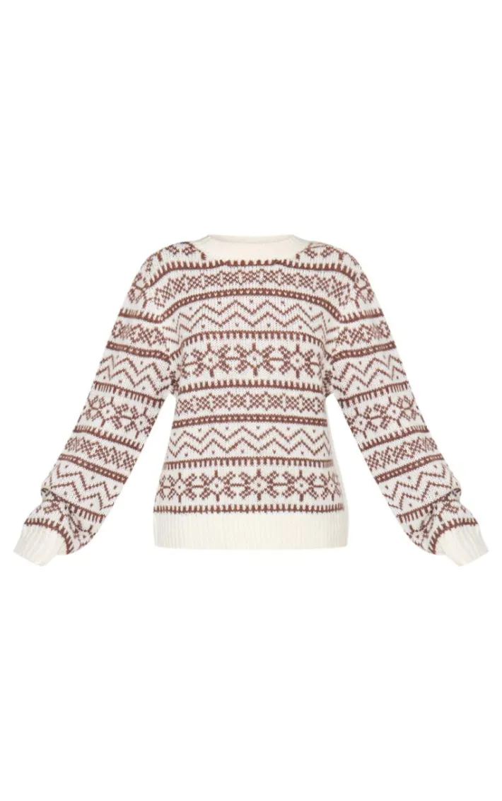 Cream Fairisle Crew Neck Knit Sweater