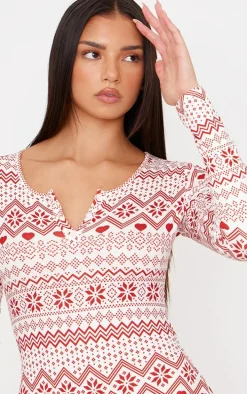 Cream Fairisle Print Button Down Pajama Romper