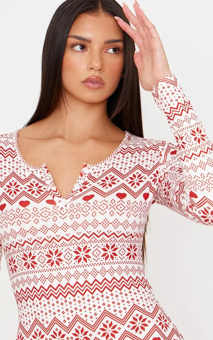 Cream Fairisle Print Button Down Pajama Romper