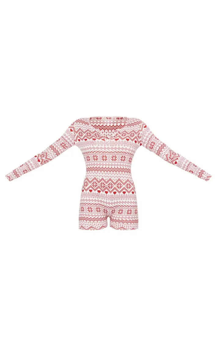 Cream Fairisle Print Button Down Pajama Romper