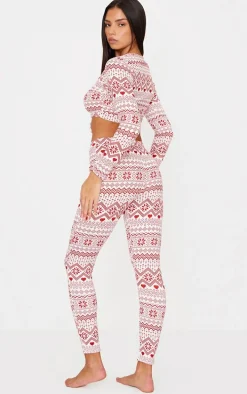 Cream Fairisle Print Long Sleeve Legging Pj Set