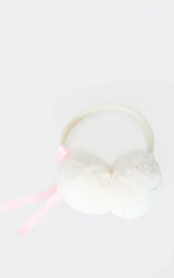 Cream Faux Fur Bow Detail Ear Muffs
