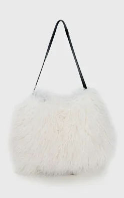 Cream Faux Fur Fluffy Shoulder Bag