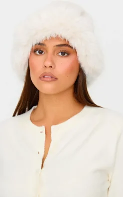 Cream Faux Fur Fluffy Trim Bucket Hat