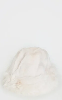 Cream Faux Fur Fluffy Trim Bucket Hat