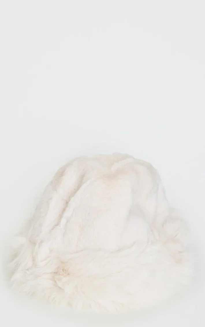 Cream Faux Fur Fluffy Trim Bucket Hat