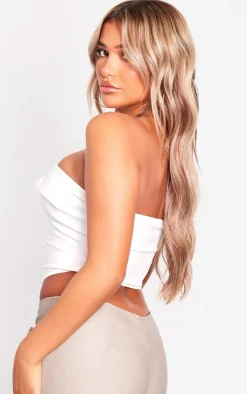 Cream Faux Leather Bust Detail Zip Up Front Corset