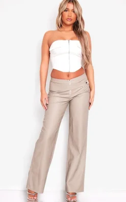 Cream Faux Leather Bust Detail Zip Up Front Corset