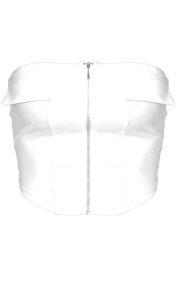 Cream Faux Leather Bust Detail Zip Up Front Corset