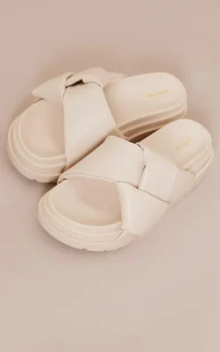 Cream Faux Leather Skinny Strap Chunky Sole Sandals