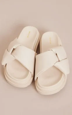 Cream Faux Leather Skinny Strap Chunky Sole Sandals