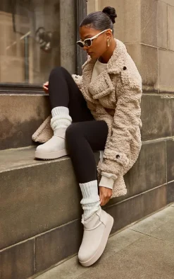 Cream Faux Suede Round Toe Thick Flat Sole Ankle Boots