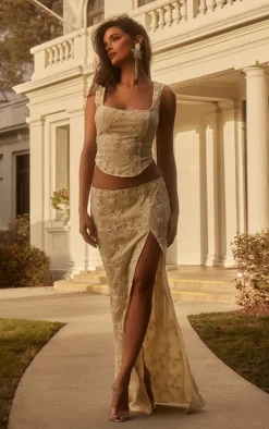 Cream Floral Textured Corset Top