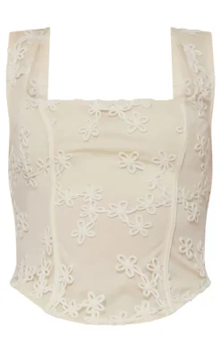 Cream Floral Textured Corset Top