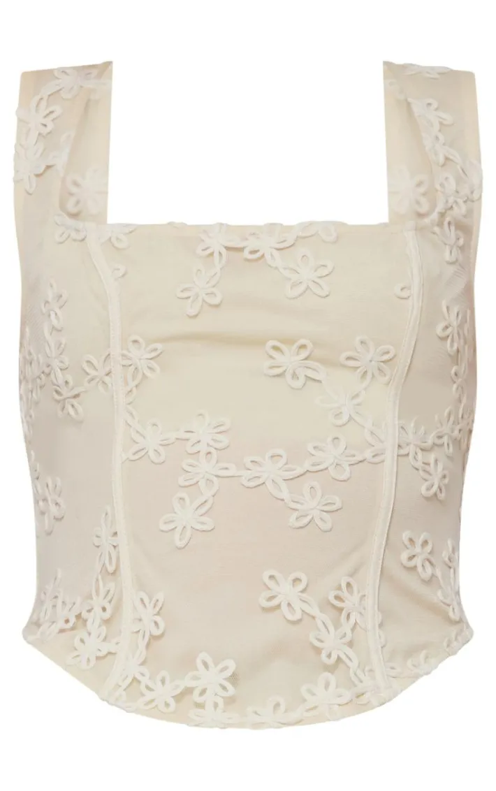 Cream Floral Textured Corset Top