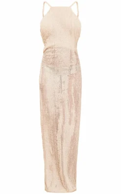 Cream Flower Back Textured Maxi Dress