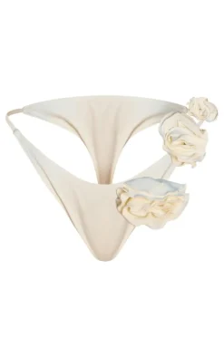 Cream Flower Detail Bikini Bottoms