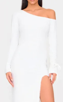 Cream Fluffy One Shoulder Maxi Dress