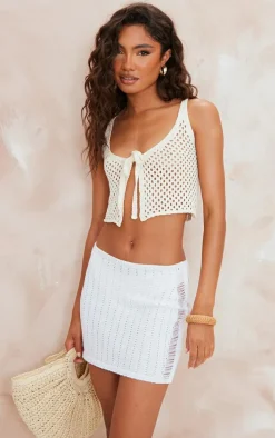 Cream Front Tie Crochet Top