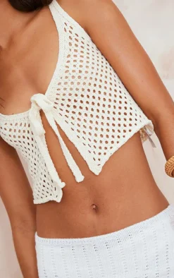 Cream Front Tie Crochet Top