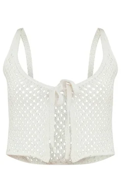 Cream Front Tie Crochet Top
