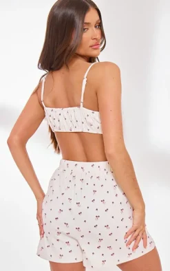 Cream Fruit Print Ribbed Pajama Bralette