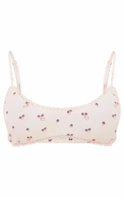 Cream Fruit Print Ribbed Pajama Bralette