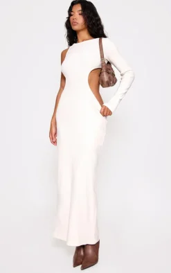 Cream Heavy Brushed Rib Cut Out Maxi Dress