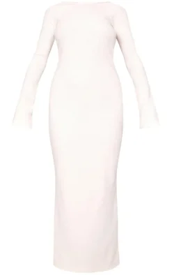 Cream Heavy Brushed Rib Tie Back Maxi Dress