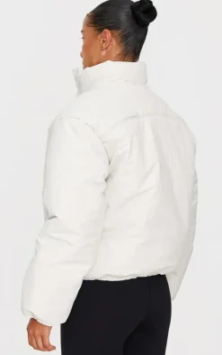 Cream High Neck Cropped Puffer Jacket