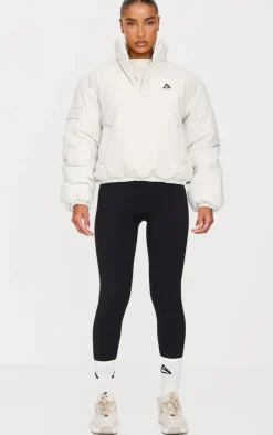 Cream High Neck Cropped Puffer Jacket