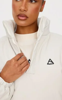 Cream High Neck Cropped Puffer Jacket