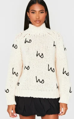 Cream Hohoho Oversized Knitted Christmas Sweater