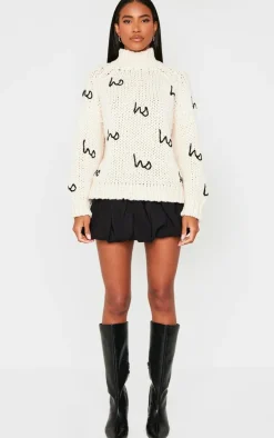 Cream Hohoho Oversized Knitted Christmas Sweater