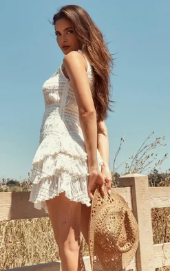 Cream Hook And Eye Ruffle Shift Dress