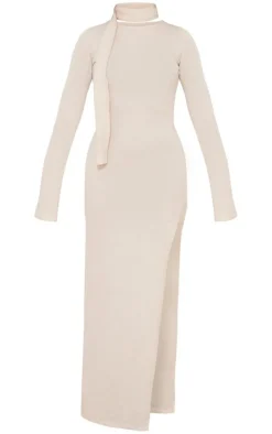Cream Knit Scarf Detail Maxi Dress