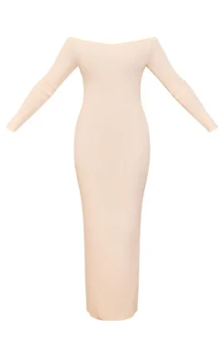 Cream Knitted Bow Back Bardot Maxi Dress