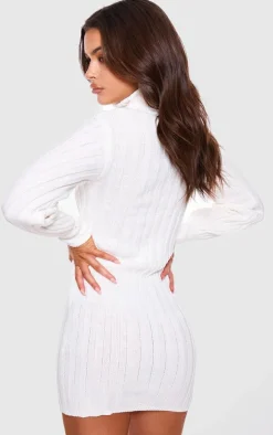 Cream Knitted Roll Neck Sweater Dress