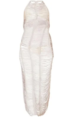 Cream Knitted Tassel Maxi Beach Dress