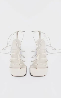 Cream Knotted Lace Up Barely There Sandals