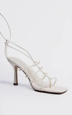 Cream Knotted Lace Up Barely There Sandals